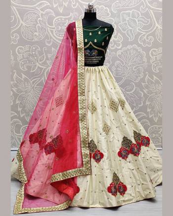 Look This Heavy Designer Lehenga Choli In Fine Color. This Heavy Embroidered Lehenga Choli Is Satin Silk Based Paired With Soft Net Fabricated Dupatta, It Is Beautified With Lovely Detailed Thread,Jari,Sequance Embroidery Giving An Attractive Look.