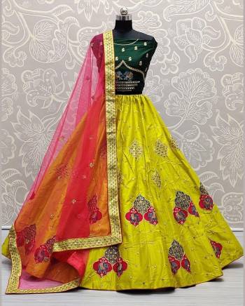 Look This Heavy Designer Lehenga Choli In Fine Color. This Heavy Embroidered Lehenga Choli Is Satin Silk Based Paired With Soft Net Fabricated Dupatta, It Is Beautified With Lovely Detailed Thread,Jari,Sequance Embroidery Giving An Attractive Look.