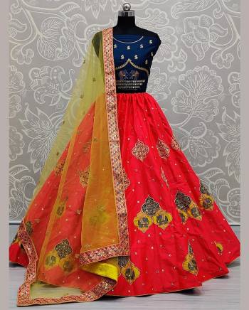 Look This Heavy Designer Lehenga Choli In Fine Color. This Heavy Embroidered Lehenga Choli Is Satin Silk Based Paired With Soft Net Fabricated Dupatta, It Is Beautified With Lovely Detailed Thread,Jari,Sequance Embroidery Giving An Attractive Look.