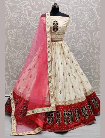 This Heavy Designer Lehenga Choli In Fine Color. This Heavy Embroidered Lehenga Choli Is Satin Silk Based Paired With Soft Net Fabricated Dupatta, It Is Beautified With Lovely Detailed Thread,Jari,Mirror Embroidery Giving An Attractive Look.