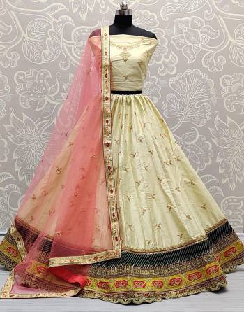 Attrective Look  Heavy Designer Lehenga Choli In Fine Color. This Heavy Embroidered Lehenga Choli Is Satin Silk Based Paired With Soft Net Fabricated Dupatta, It Is Beautified With Lovely Detailed Thread,Dori,Sequance Embroidery Giving An Attractive Look.