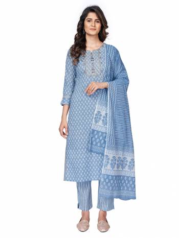 Look This Radymade Suit In Lovely Color.?Its Pretty Designer Printed Top Is Cotton Based Paired With Cotton Bottom And Cotton Fabricated Dupatta Which Gives An Attractive Printed With Embroidery Suit.