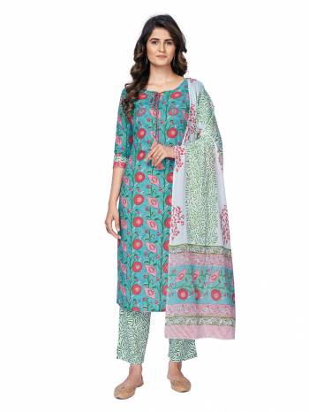 Look This Radymade Suit In Lovely Color.?Its Pretty Designer Printed Top Is Cotton Based Paired With Cotton Bottom And Cotton Fabricated Dupatta Which Gives An Attractive Printed Suit.
