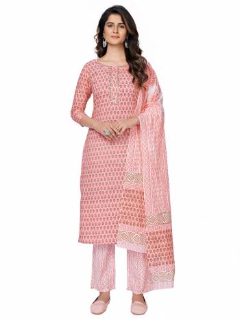 Look This Radymade Suit In Lovely Color.?Its Pretty Designer Printed Top Is Cotton Based Paired With Cotton Bottom And Cotton Fabricated Dupatta Which Gives An Attractive Printed With Embroidery Suit.