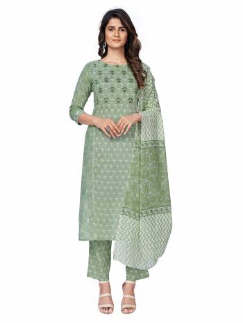 Garb This Radymade Suit In Lovely Color.?Its Pretty Designer Printed Top Is Cotton Based Paired With Cotton Bottom And Cotton Fabricated Dupatta Which Gives An Attractive Printed With Hand Work Suit.