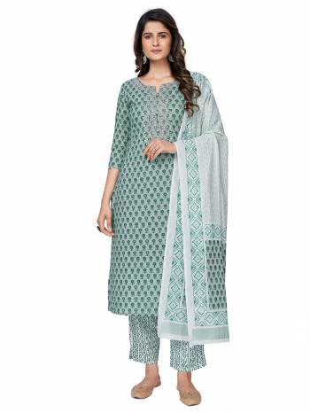 Garb This Radymade Suit In Lovely Color.?Its Pretty Designer Printed Top Is Cotton Based Paired With Cotton Bottom And Cotton Fabricated Dupatta Which Gives An Attractive Printed With Embroidery Work Suit.