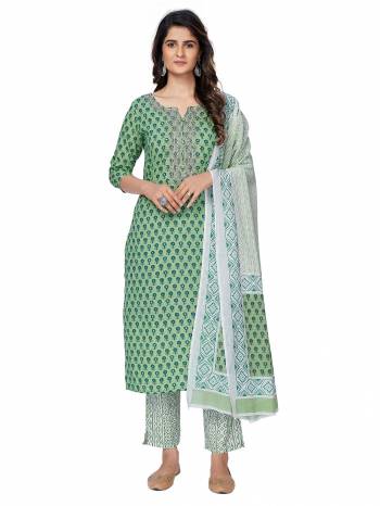 Garb This Radymade Suit In Lovely Color.?Its Pretty Designer Printed Top Is Cotton Based Paired With Cotton Bottom And Cotton Fabricated Dupatta Which Gives An Attractive Printed With Embroidery Work Suit.