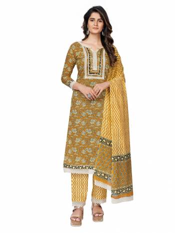 Garb This Radymade Suit In Lovely Color.?Its Pretty Designer Printed Top Is Cotton Based Paired With Cotton Bottom And Cotton Fabricated Dupatta Which Gives An Attractive Printed With Lace Work Suit.