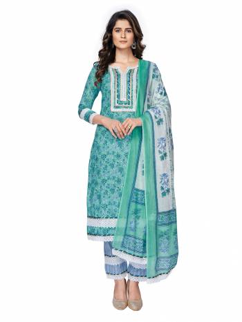 Garb This Radymade Suit In Lovely Color.?Its Pretty Designer Printed Top Is Cotton Based Paired With Cotton Bottom And Cotton Fabricated Dupatta Which Gives An Attractive Printed With Lace Work Suit.