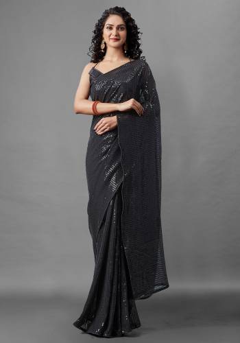 Attrective Look This Pretty Elegant Looking Designer Party Wear Saree In Black Color Paired With Blouse. This Saree Are Georgette And Blouse Are Banglori Silk Based With Designer Sequance Embroidery Work Beautified Saree. Buy Now.