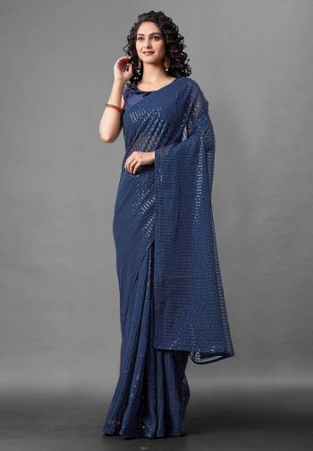 Attrective Look This Pretty Elegant Looking Designer Party Wear Saree In Teal Color Paired With Blouse. This Saree Are Georgette And Blouse Are Banglori Silk Based With Designer Sequance Embroidery Work Beautified Saree. Buy Now.