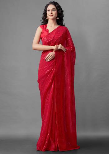 Attrective Look This Pretty Elegant Looking Designer Party Wear Saree In Red Color Paired With Blouse. This Saree Are Georgette And Blouse Are Banglori Silk Based With Designer Sequance Embroidery Work Beautified Saree. Buy Now.