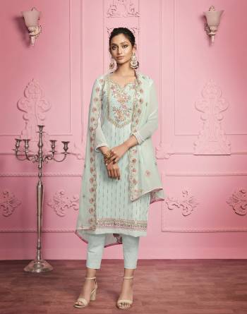 Look Pretty This Designer Long Length Suit In Lovely Light Color.?Its Pretty Heavy Designer Embroidred Top Is Georgette Based Paired With Santoon Bottom And Georgette Fabricated Dupatta Which Gives An Attractive To The Suit.