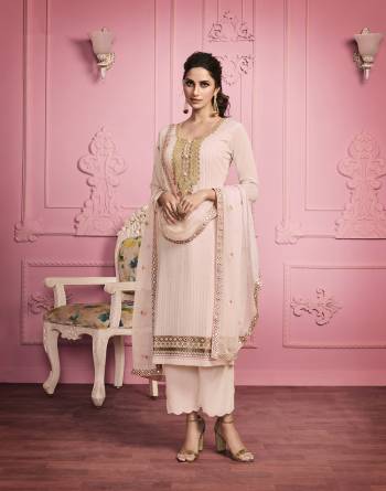 Look Pretty This Designer Long Length Suit In Lovely Light Color.?Its Pretty Heavy Designer Embroidred Top Is Georgette Based Paired With Santoon Bottom And Georgette Fabricated Dupatta Which Gives An Attractive To The Suit.