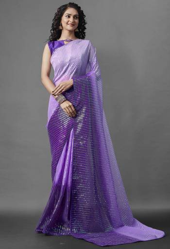 Heavy Looking This Pretty Elegant Designer Saree In Voilet Color Paired With Blouse. This Saree  Are Georgette And Blouse Are Banglori Silk Based With Heavy Sequance Work Beautified Saree. Buy Now.