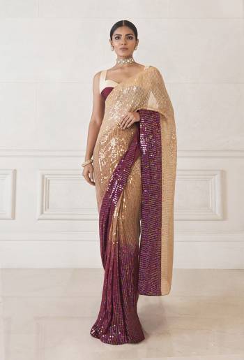 Heavy Looking This Pretty Elegant Designer Saree In Wine Color Paired With Blouse. This Saree  Are Georgette And Blouse Are Banglori Silk Based With Heavy Sequance Work Beautified Saree. Buy Now.