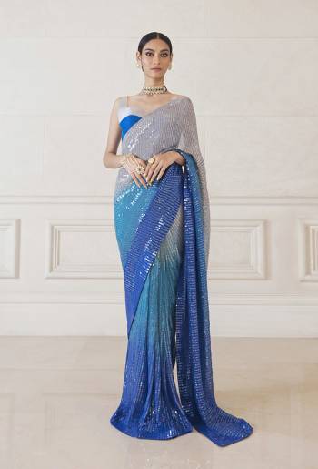 Heavy Looking This Pretty Elegant Designer Saree In Blue Color Paired With Blouse. This Saree  Are Georgette And Blouse Are Banglori Silk Based With Heavy Sequance Work Beautified Saree. Buy Now.