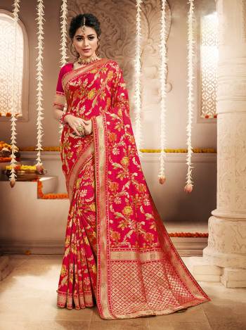 Attrective This Pretty Elegant Looking Designer Saree In Red Color Paired With Blouse. This Saree And Blouse Are Heavy Silk Based Beautified With Wevon Designer Work Saree. Buy Now.