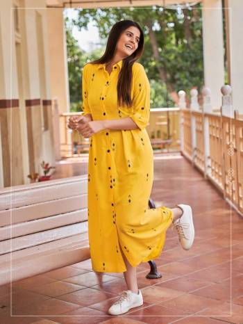 Attrective Look This Designer Readymade Long Kurti In Yellow Color Fabricated On Rayon. It Is Beautified With Digital Printed And You Can Pair This Up For A Sammer Season. Buy Now.