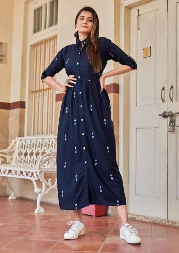 Attrective Look This Designer Readymade Long Kurti In Nevy Blue Color Fabricated On Rayon. It Is Beautified With Digital Printed And You Can Pair This Up For A Sammer Season. Buy Now.