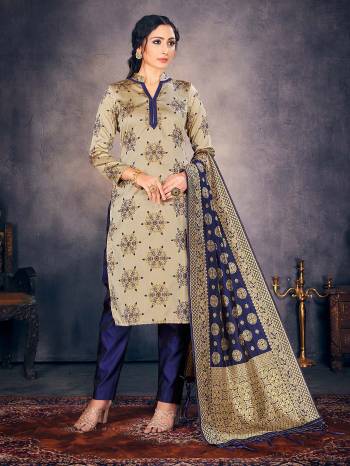 Garb This Designer Suit In Fine Light Color Paired With Dupatta. Its Heavy Wevon Designer Work Top And Dupatta Is Fabricated On Banarasi Silk Paired With Banarasi Silk Bottom. Buy this Suit Now.