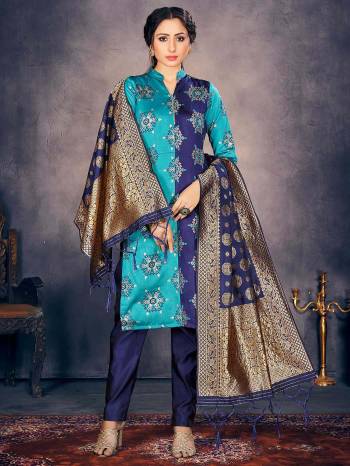 Garb This Designer Suit In Fine Light Color Paired With Dupatta. Its Heavy Wevon Designer Work Top And Dupatta Is Fabricated On Banarasi Silk Paired With Banarasi Silk Bottom. Buy this Suit Now.