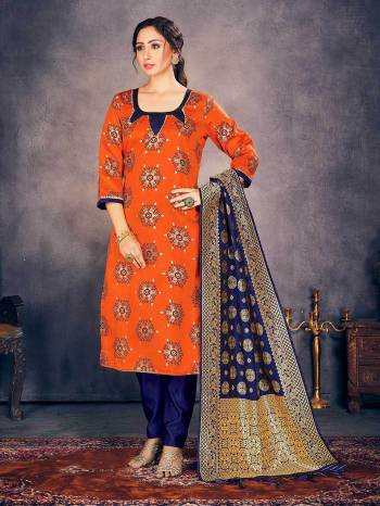 Garb This Designer Suit In Fine Light Color Paired With Dupatta. Its Heavy Wevon Designer Work Top And Dupatta Is Fabricated On Banarasi Silk Paired With Banarasi Silk Bottom. Buy this Suit Now.