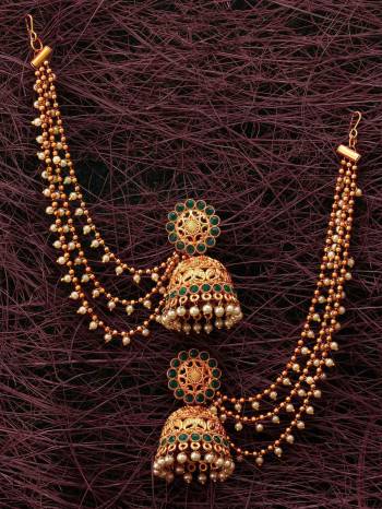 Give An Enhanced Look To Your Personality By Pairing Up This Beautiful Earring Set With Your Ethnic Attire. This Pretty Set Is In Rose Gold Color Beautified With Stone And Pearl Bahu Zumkha Work. Buy Now.