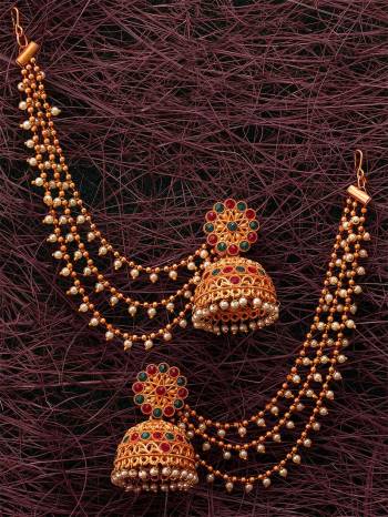 Give An Enhanced Look To Your Personality By Pairing Up This Beautiful Earring Set With Your Ethnic Attire. This Pretty Set Is In Rose Gold Color Beautified With Stone And Pearl Bahu Zumkha Work. Buy Now.