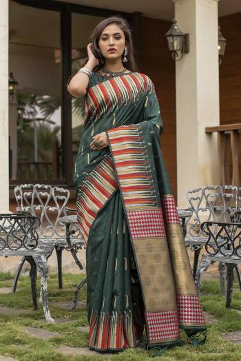 Celebrate This Festive Season And Partywear In This Very Pretty Green Colored Designer Saree Paired With Blouse. This Saree and Blouse Are Tussar Silk Based Beautified With Detailed Wevon Heavy Deasigner Work. 