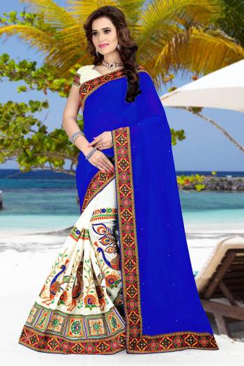 Garb This Pretty Angelic Look Wearing This Heavy Designer Half Half Concept With Embroidery Work Saree In Fine Color Paired With Contrasting Blouse. This Saree Is Fabricated On Georgette Paired With Georgette Fabricated Blouse. Its Pretty Color Pallete Will Give An Attractive Look To Your Personality. 