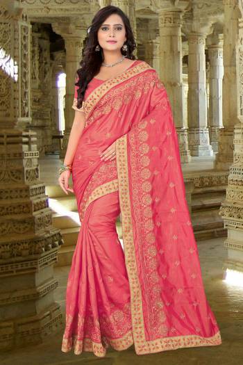 Look Attractive Wearing This Fine Color Saree Paired With Blouse.  This Heavy Designer Embroidery Saree Is Paper Silk Based Which Gives A Rich Look To Your Personality. Buy This Pretty Saree Now.