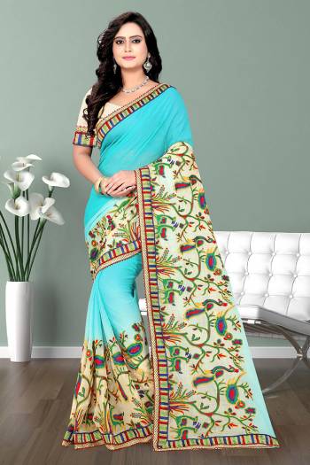 Look Attractive Wearing This Fine Color Saree Paired With Blouse.  This Heavy Designer Embroidery Saree Is Chiffon Based Which Gives A Rich Look To Your Personality. Buy This Pretty Saree Now.