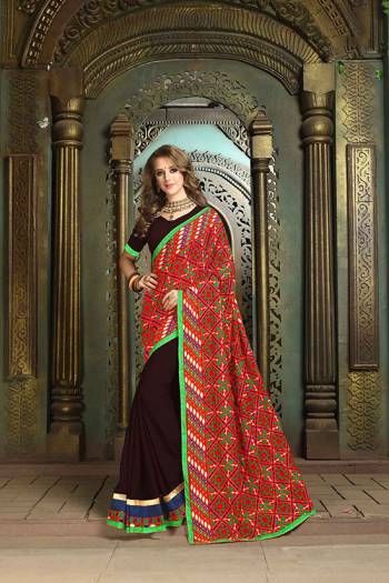 Garb This Pretty Angelic Look Wearing This Half Half Concept With Heavy Embroidery Work Pallu Saree In Fine Color Paired With Contrasting Blouse. This Saree Is Fabricated On Georgette Paired With Georgette Fabricated Blouse. Its Pretty Color Pallete Will Give An Attractive Look To Your Personality. 