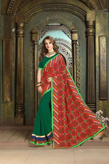 Garb This Pretty Angelic Look Wearing This Half Half Concept With Heavy Embroidery Work Pallu Saree In Fine Color Paired With Contrasting Blouse. This Saree Is Fabricated On Georgette Paired With Georgette Fabricated Blouse. Its Pretty Color Pallete Will Give An Attractive Look To Your Personality. 