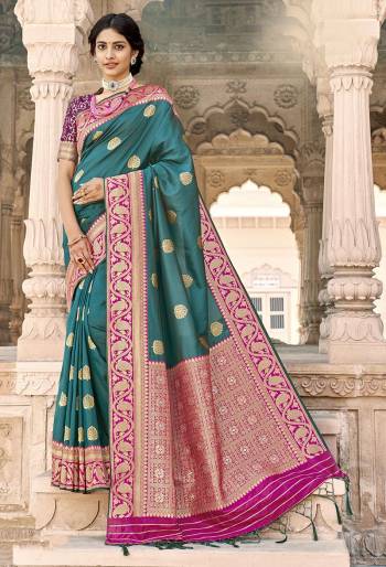 Rich Look This Pretty Elegant Looking Designer Party Wear Saree In Fine Light Color Paired With Blouse. This Saree Are Banarasi Silk And Blouse Are Banarasi Silk With Hand Wevon Designer Work Saree And Blouse Beautified Saree. Buy Now.