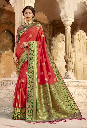 Rich Look This Pretty Elegant Looking Designer Party Wear Saree In Fine Light Color Paired With Blouse. This Saree Are Banarasi Silk And Blouse Are Banarasi Silk With Hand Wevon Designer Work Saree And Blouse Beautified Saree. Buy Now.