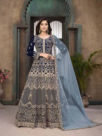 Attrective Look Pretty This Designer Long Length Suit In Lovely Light Color.?Its Pretty Heavy Designer Embroidred Work Top Is Faux Georgette Based Paired With Santoon Bottom And Net Fabricated Dupatta Which Gives An Attractive To The Suit.