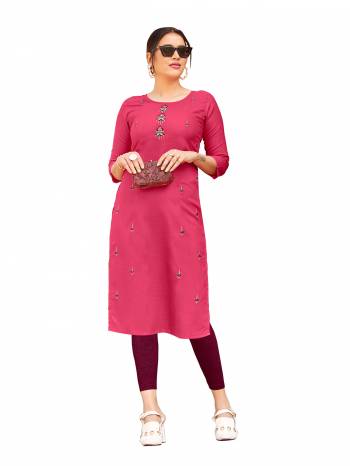 Attrective Look This Readymade Kurti In Fine Color Fabricated On Ruby Slub Beautified With Embroidery Work. It Is Light In Weight And Easy To Carry All Day Long. 