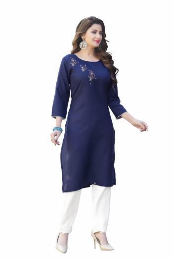 Attrective Look This Readymade Kurti In Fine Color Fabricated On Ruby Slub Beautified With Embroidery Work. It Is Light In Weight And Easy To Carry All Day Long. 