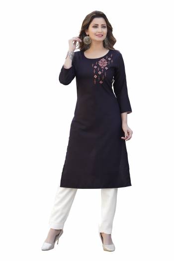 Attrective Look This Readymade Kurti In Fine Color Fabricated On Ruby Slub Beautified With Embroidery Work. It Is Light In Weight And Easy To Carry All Day Long. 