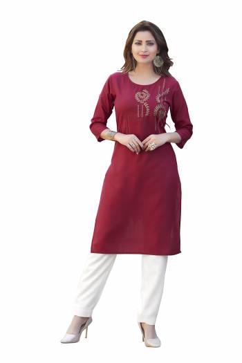 Attrective Look This Readymade Kurti In Fine Color Fabricated On Ruby Slub Beautified With Embroidery Work. It Is Light In Weight And Easy To Carry All Day Long. 