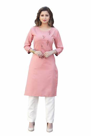 Attrective Look This Readymade Kurti In Fine Color Fabricated On Ruby Slub Beautified With Embroidery Work. It Is Light In Weight And Easy To Carry All Day Long. 