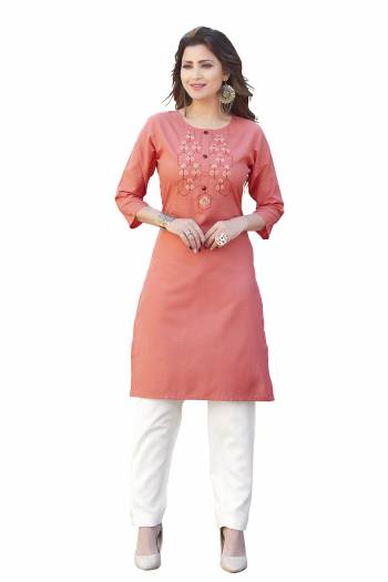 Attrective Look This Readymade Kurti In Fine Color Fabricated On Ruby Slub Beautified With Embroidery Work. It Is Light In Weight And Easy To Carry All Day Long. 