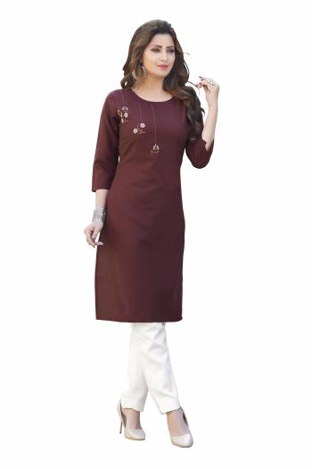 Attrective Look This Readymade Kurti In Fine Color Fabricated On Ruby Slub Beautified With Embroidery Work. It Is Light In Weight And Easy To Carry All Day Long. 