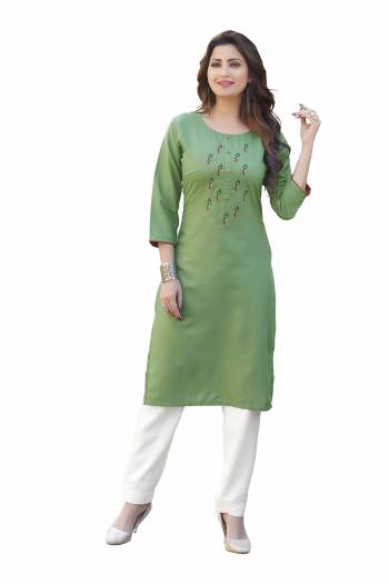 Attrective Look This Readymade Kurti In Fine Color Fabricated On Ruby Slub Beautified With Embroidery Work. It Is Light In Weight And Easy To Carry All Day Long. 