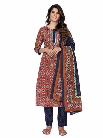 Attrective Summer Collection This Designer Redymade Suit In Fine Color Paired With Dupatta. Its Printed Top,Bottom And Dupatta Are Cotton Fabric. Buy this Suit Now.