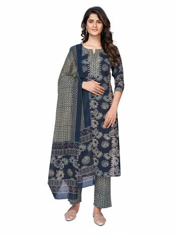 Attrective Summer Collection This Designer Redymade Suit In Fine Color Paired With Dupatta. Its Printed And Embroidery AreTop,Bottom And Dupatta Are Cotton Fabric. Buy this Suit Now.