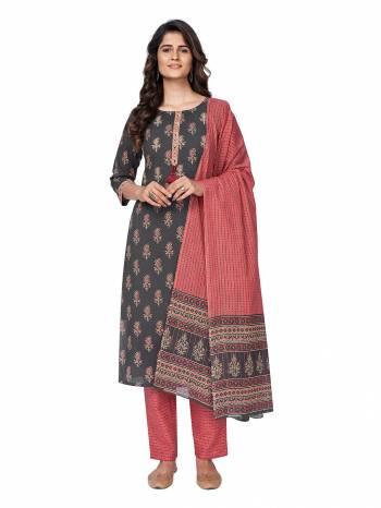 Attrective Summer Collection This Designer Redymade Suit In Fine Color Paired With Dupatta. Its Printed And Embroidery AreTop,Bottom And Dupatta Are Cotton Fabric. Buy this Suit Now.