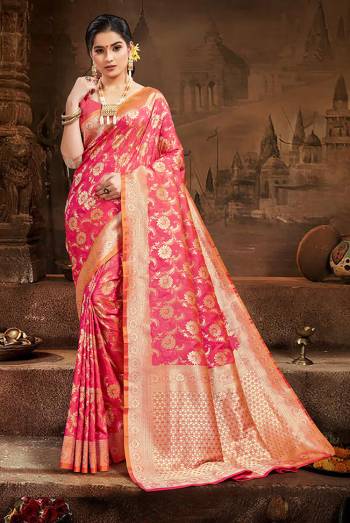 Celebrate This Festive Season And Partywear In This Very Pretty Pink Colored Designer Saree Paired With Blouse. This Saree and Blouse Are Silk Based Beautified With Detailed Wevon Heavy Deasigner Work. 